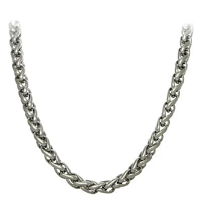Titanium 7MM Wheat Chain Link Matte Finish Gray Necklace 18" K21963