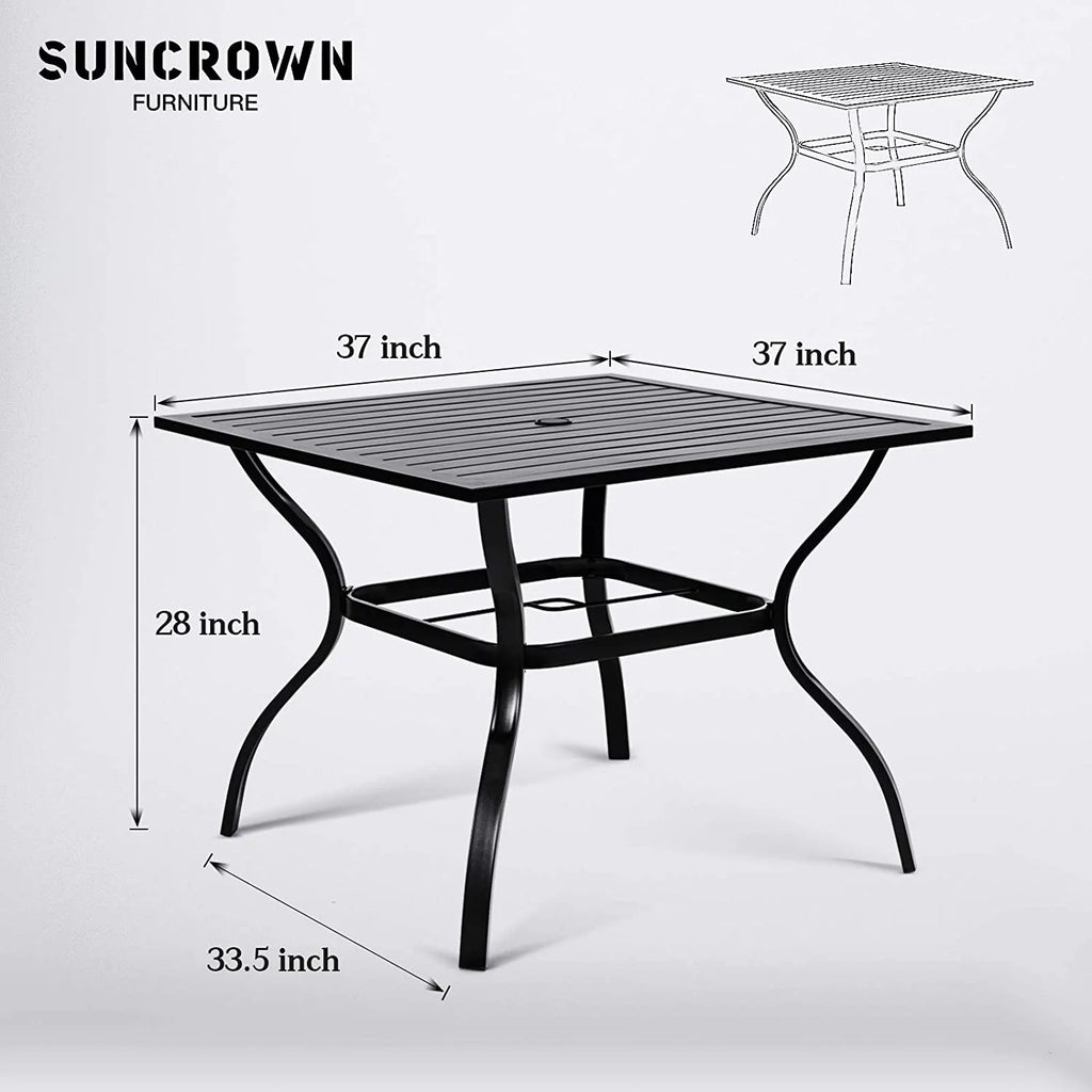 4 Seat Metal Square Outdoor Dining Table with Umbrella Hole, Black H83548