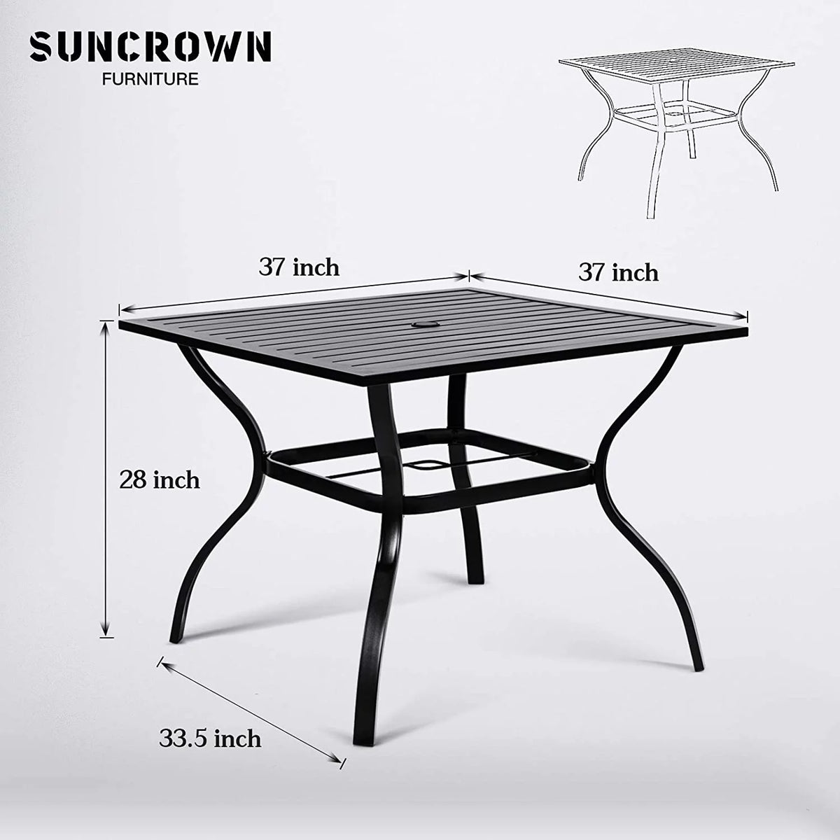 4 Seat Metal Square Outdoor Dining Table with Umbrella Hole, Black H83548