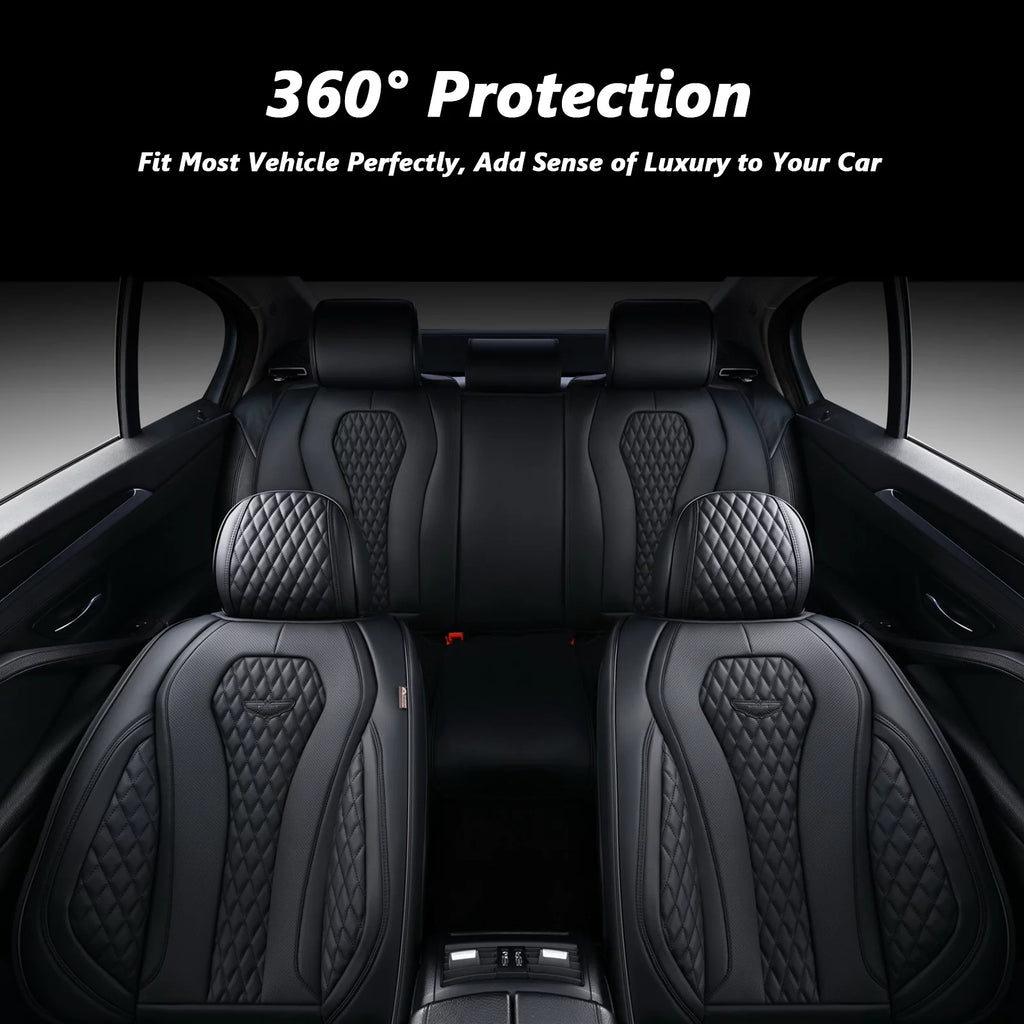 Black 5 Seats Leatherette Car Seat Covers Full Set F543