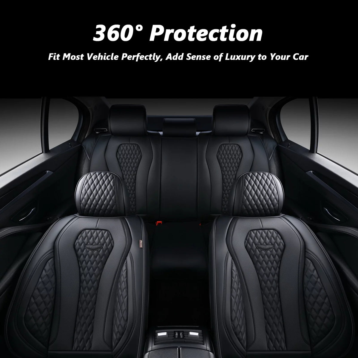 Black 5 Seats Leatherette Car Seat Covers Full Set F543