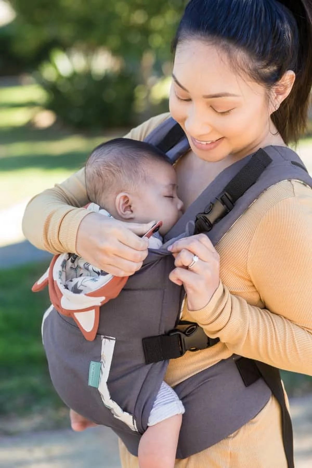 Ergonomic Hoodie Baby Carrier, 2-Position, 12-40lb, Gray Fox Y5429