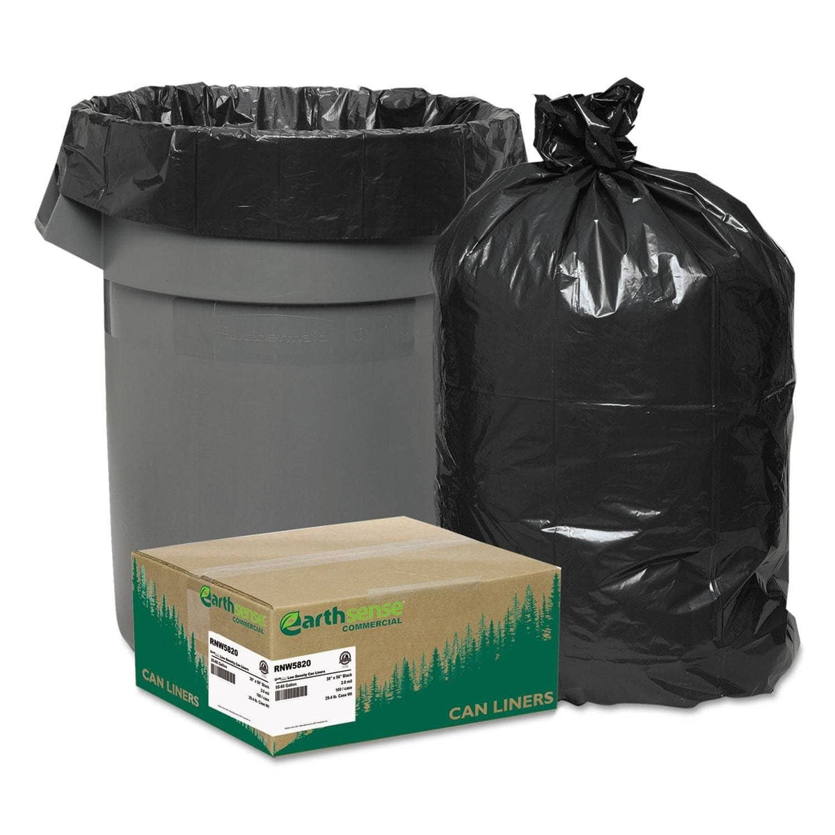 Black 55-60gal Recycled Can Liners, 100-carton F180