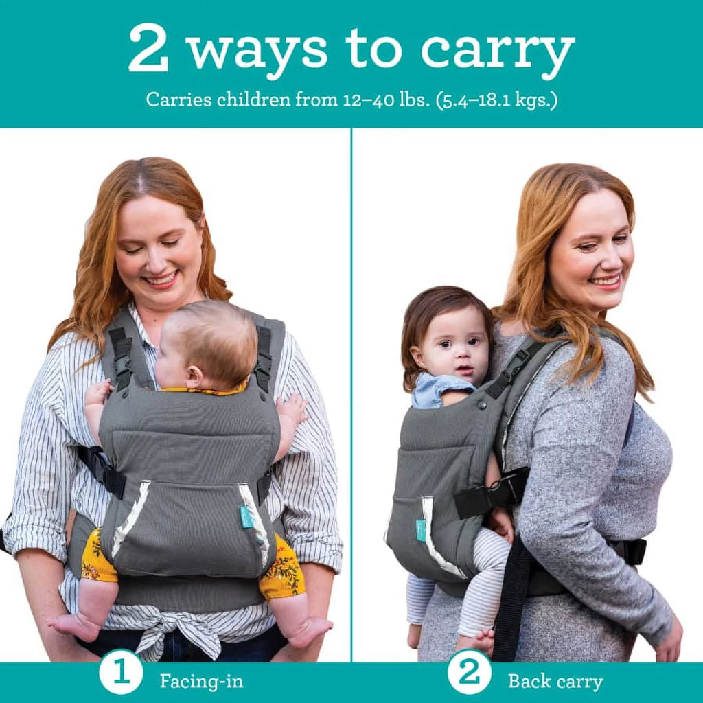 Ergonomic Hoodie Baby Carrier, 2-Position, 12-40lb, Gray Fox Y5429