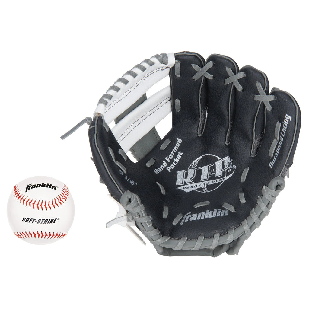 9.5 In. Black White and Gray Baseball Glove and Mitt with Ball W707130
