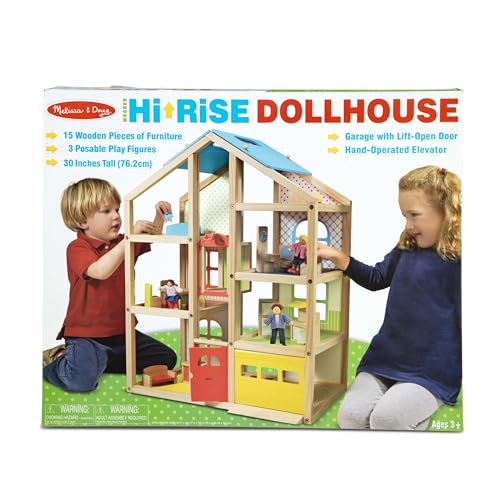 Wooden Dollhouse with 15 pcs Furniture V93855