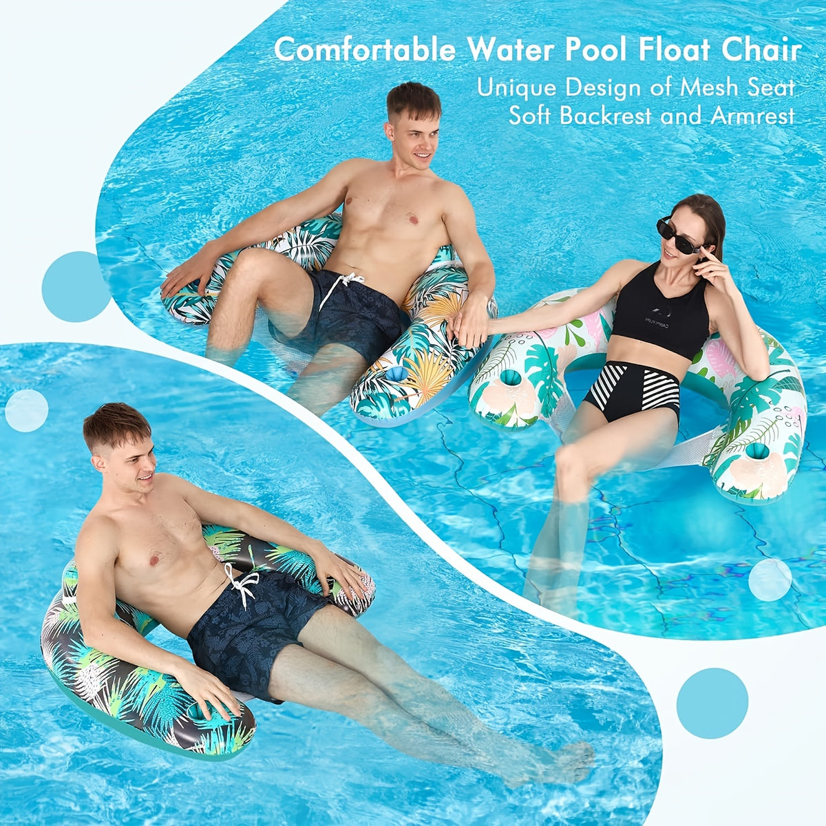 Inflatable Pool Chair with Cup Holder and Backrest G396152