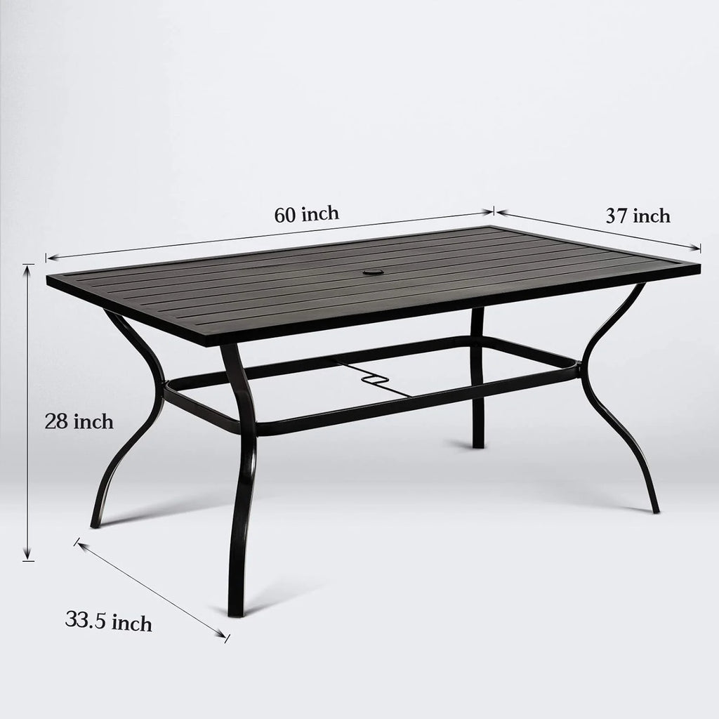 4 Seat Metal Square Outdoor Dining Table with Umbrella Hole, Black H83548
