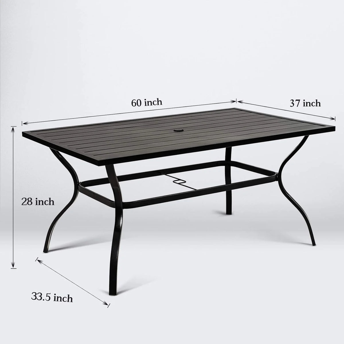 4 Seat Metal Square Outdoor Dining Table with Umbrella Hole, Black H83548