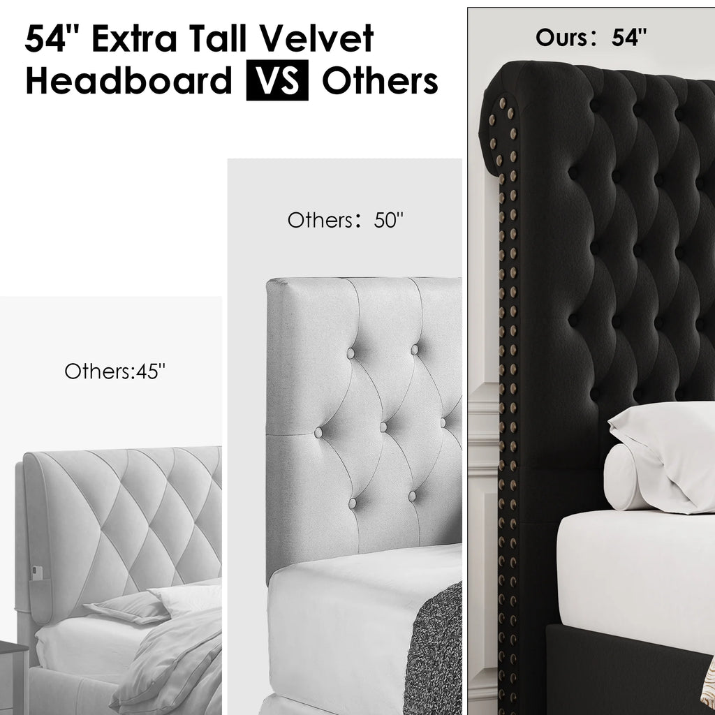 Queen Size Storage Bed with Tall Headboard and Drawers F337584