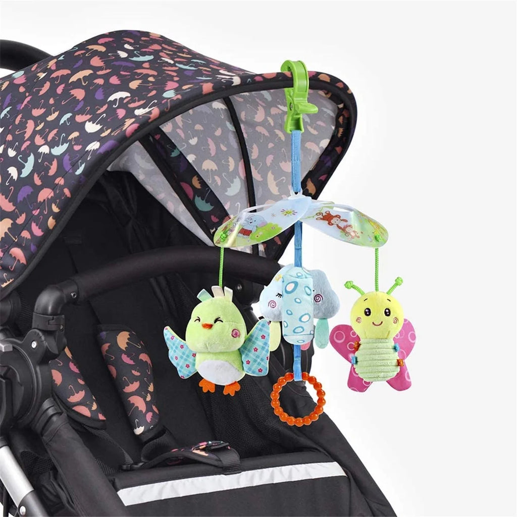 Baby Car Seat Toys Clip On Stroller Toy with Birds and Bees Hanging Rattle, Two Wrist Rattles J74478