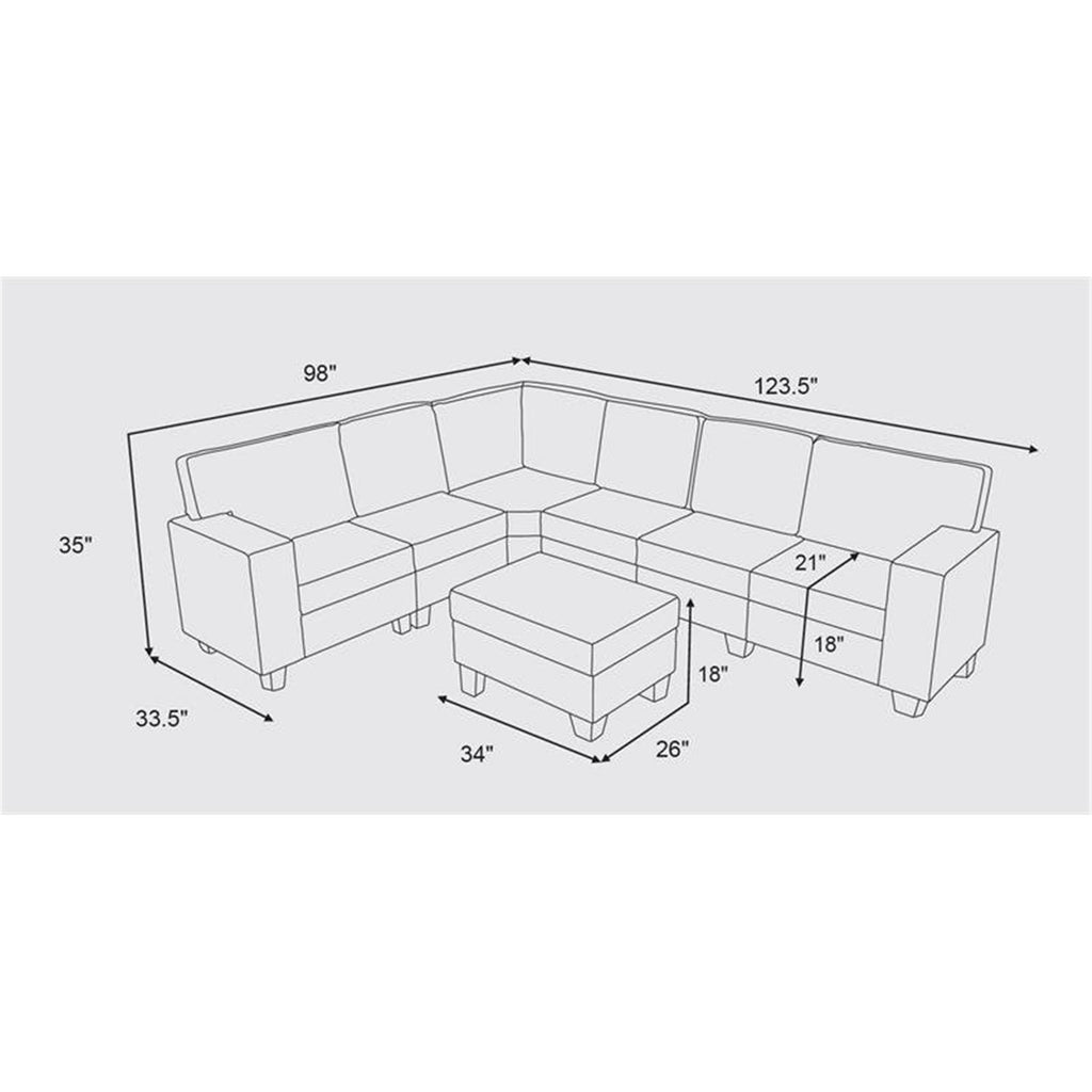 Dark Gray Linen 7Pc Modular Sectional Sofa and Ottoman J446