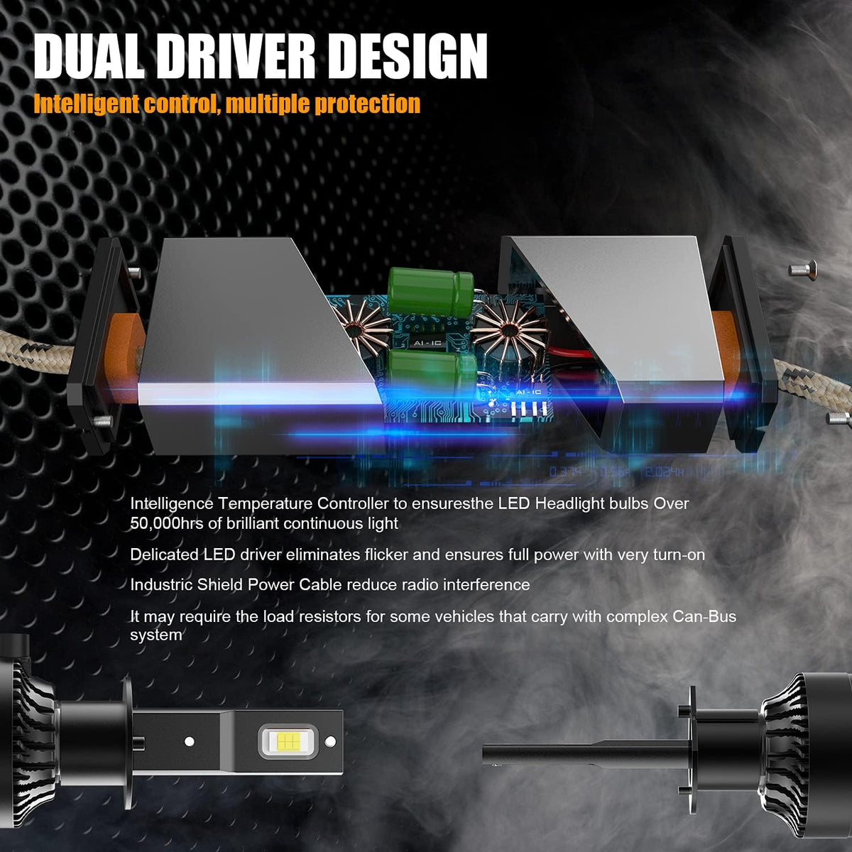 H1 LED Headlight Bulb 110W 18,000LM 6000K Cool White Conversion Kit Pack of 2 W554083