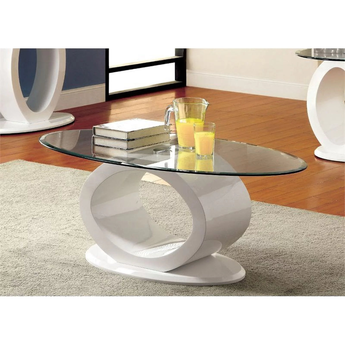 Oval Glass Top Coffee Table in White L945