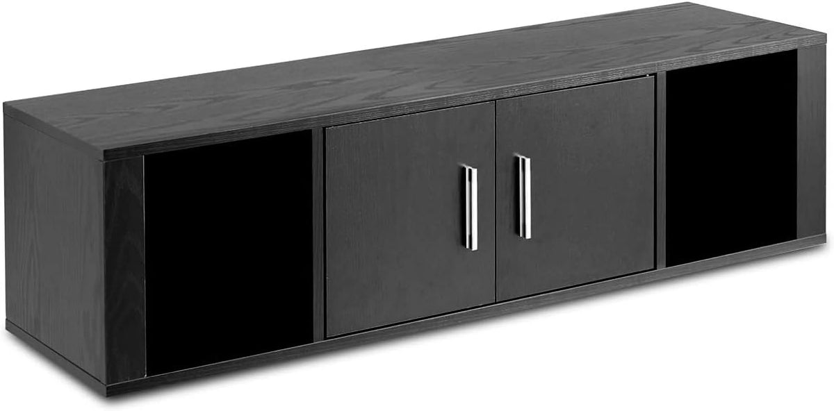 Wall Mounted Storage Cabinet 2 Cube Floating Desk with 2 Doors and 2 Open Shelves Black T926