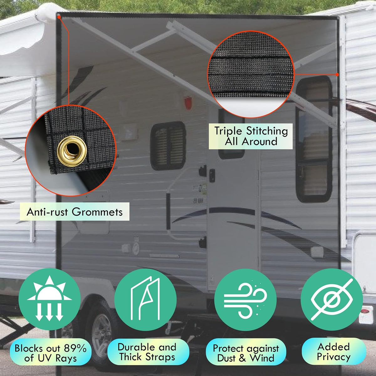 RV Awning Shade Screen 8x15.3’ with Zipper G3214
