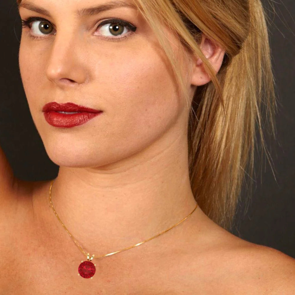 18K Yellow Gold Simulated Ruby Pendant with 16" Chain J729