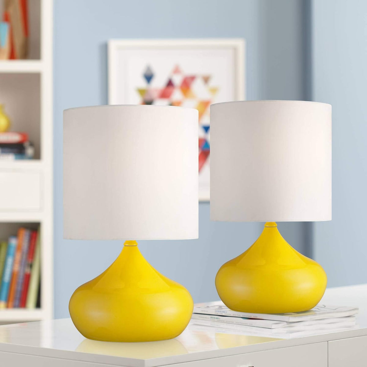 Set of 2 Canary Yellow Metal Mini Accent Lamps O276287