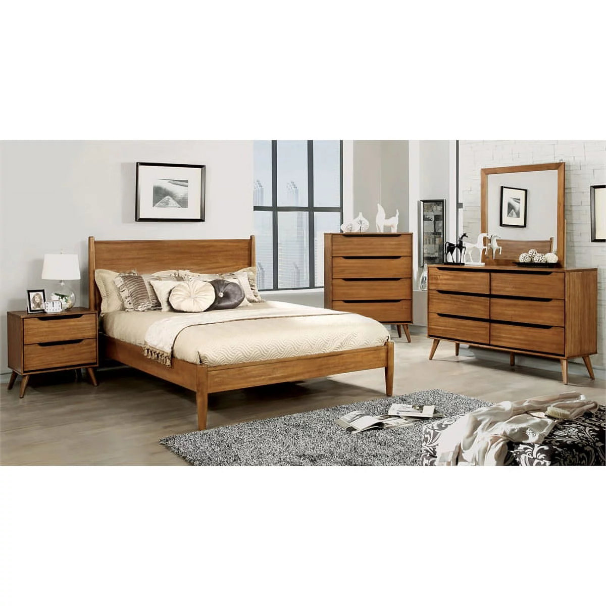 Solid Wood Full Platform Bed in Oak Y22907