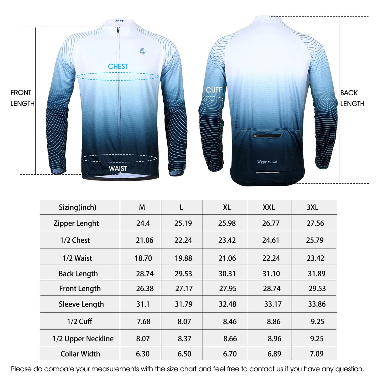 White Long-Sleeved Cycling Jersey Q827