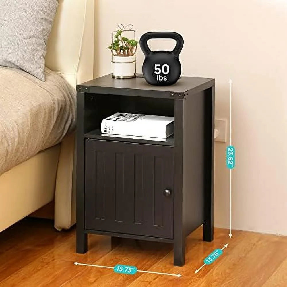 Nightstand with LED Lights and Charging Station Grey C35951