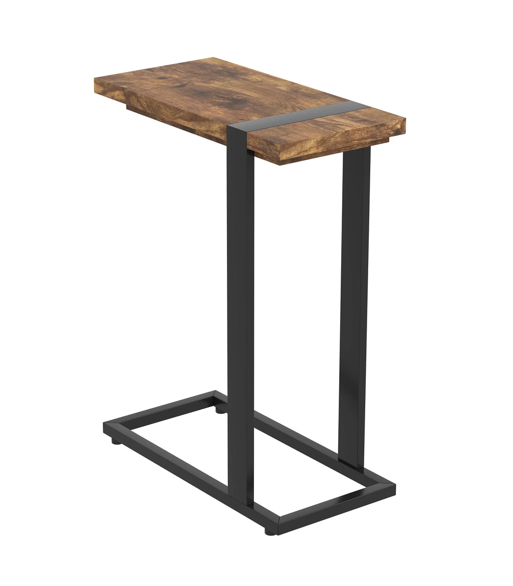 C-Shaped Brown Reclaimed Wood Black Metal End Accent Table H949