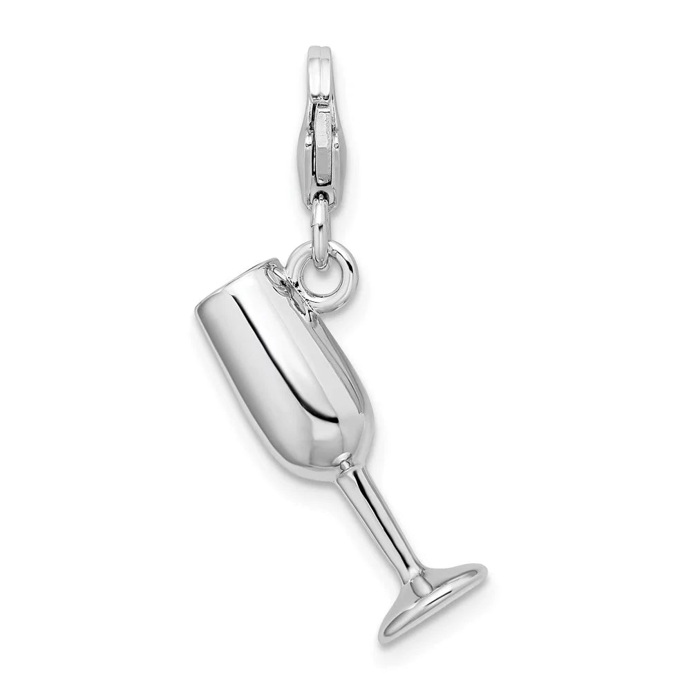 Sterling Silver Enameled Red Wine Glass Charm Pendant D91439