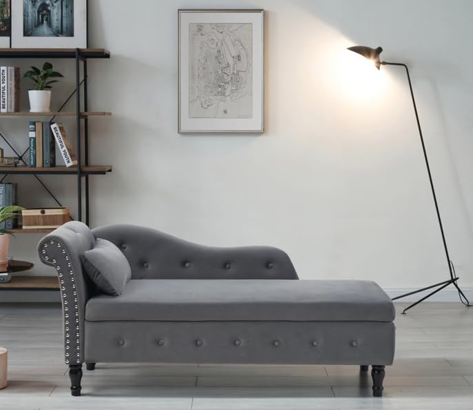 Blue Upholstered Chaise Lounge Chair with Pillow B4385