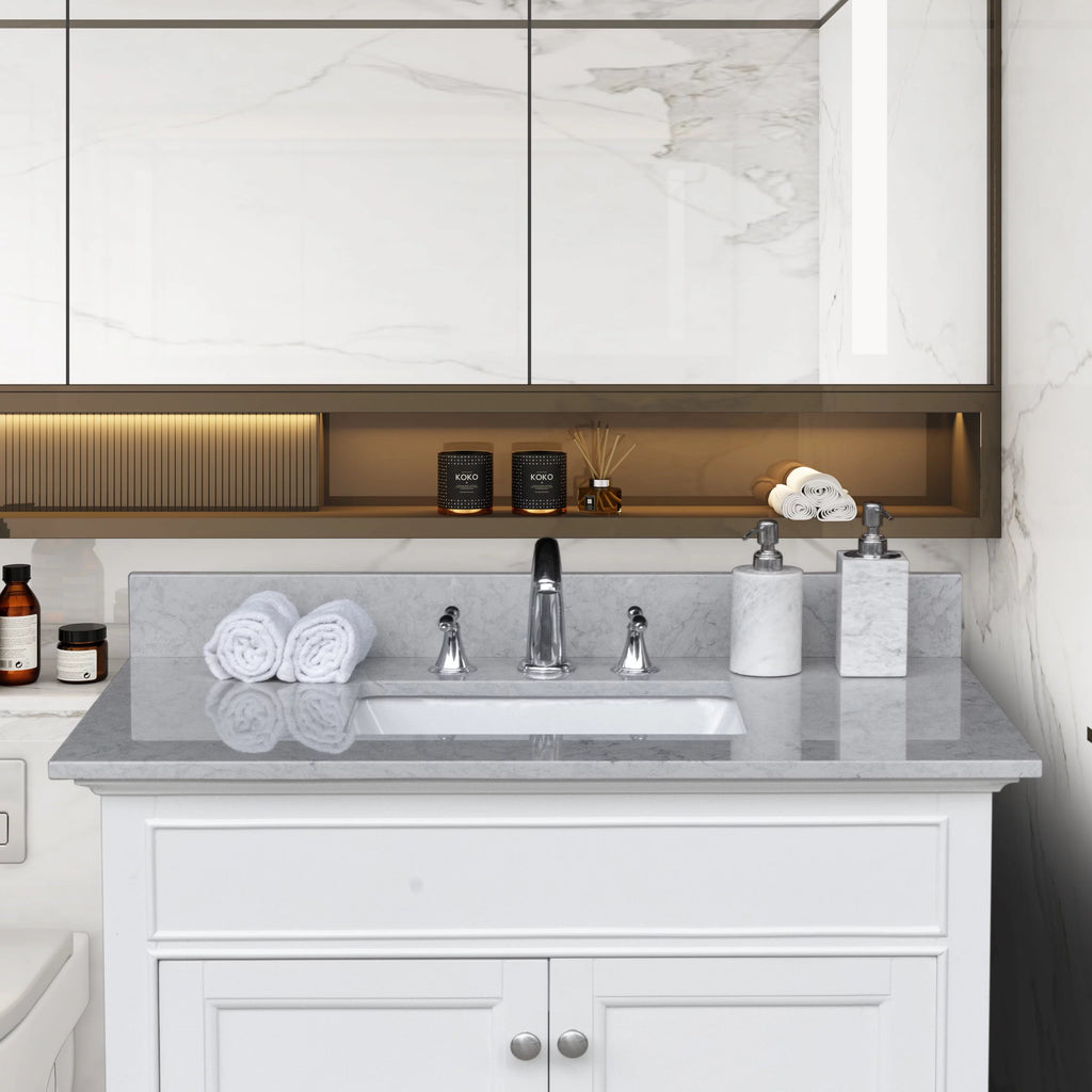 37in Grey Engineered Stone Vanity Top with Ceramic Sink F1264