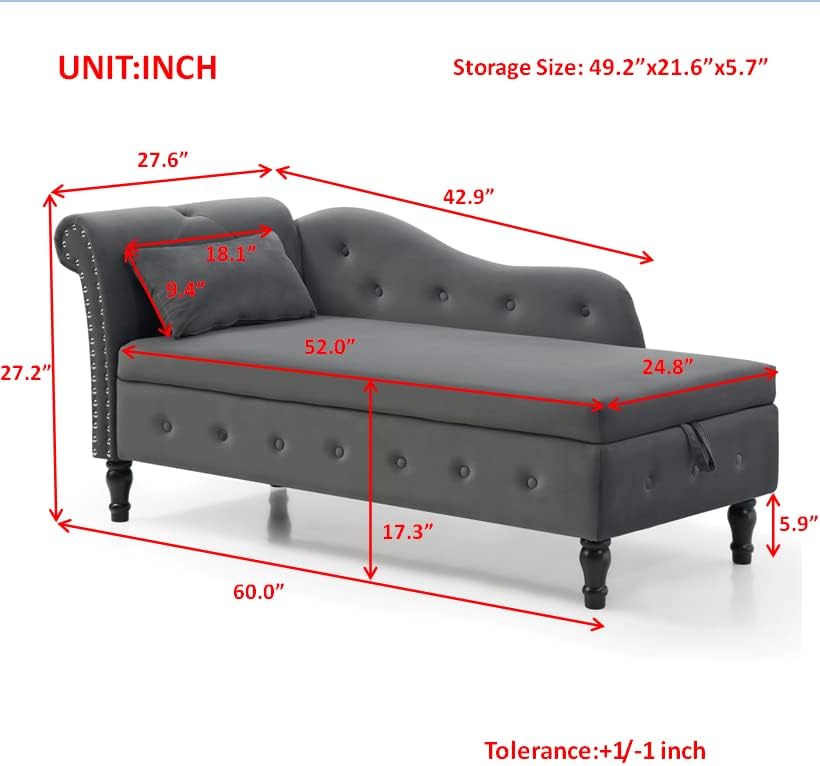 Blue Upholstered Chaise Lounge Chair with Pillow B4385