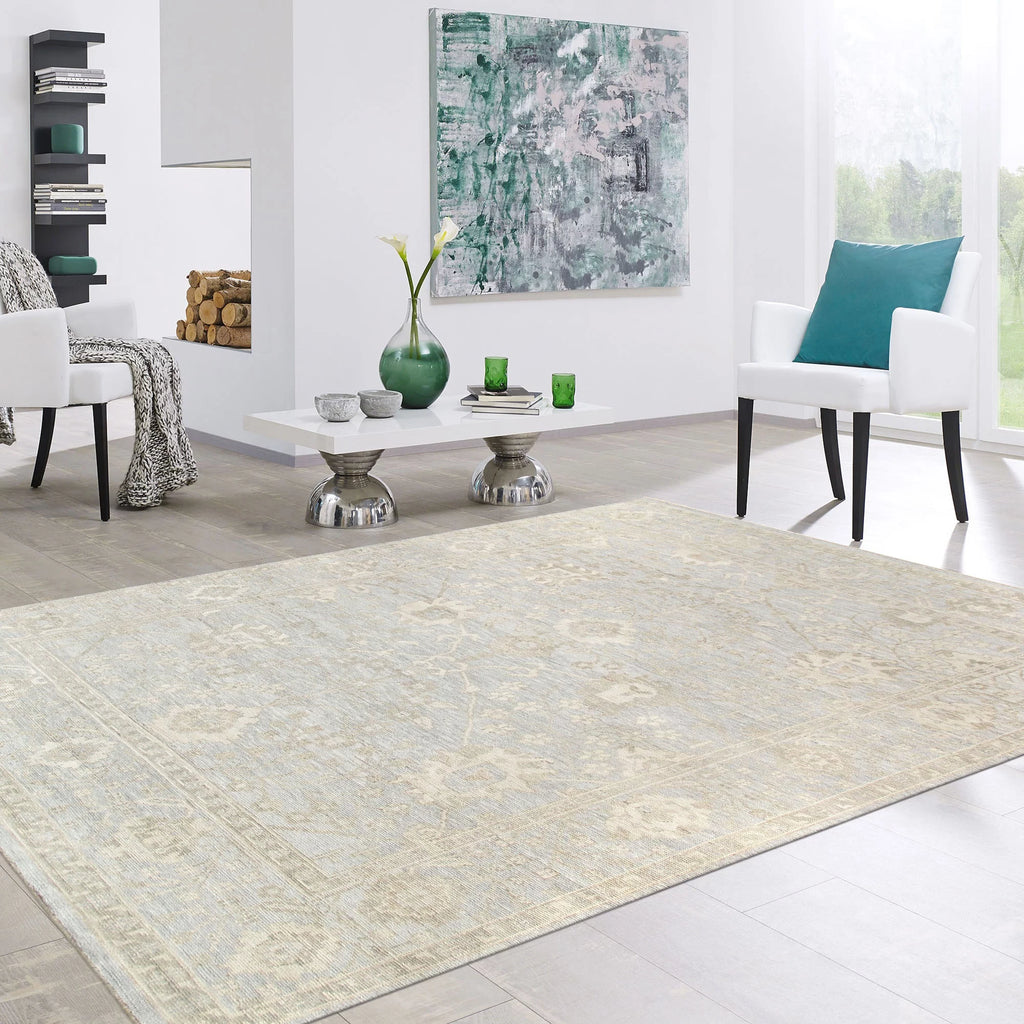 6' X 9' Hand-Knotted Wool Light Blue Rug P8093