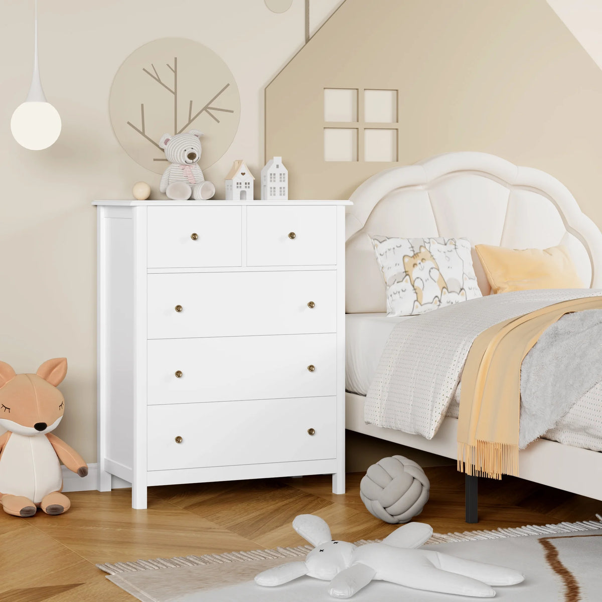 White 5 Drawer Kids Dresser B419