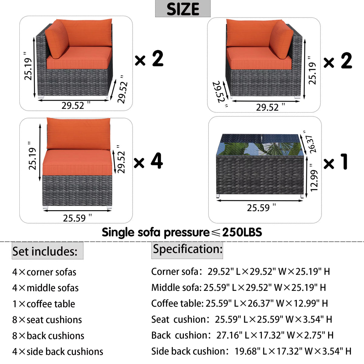 9 Piece All Weather Wicker Patio Sectional Sofa Set with Coffee Table H446353