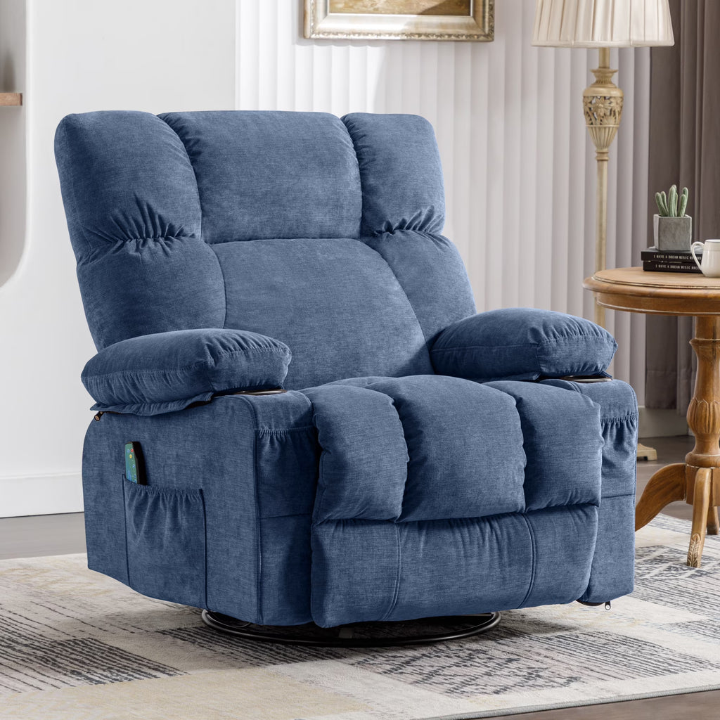 Blue Ergonomic Massage Rocker Recliner Chair with Vibration and Heat P98857