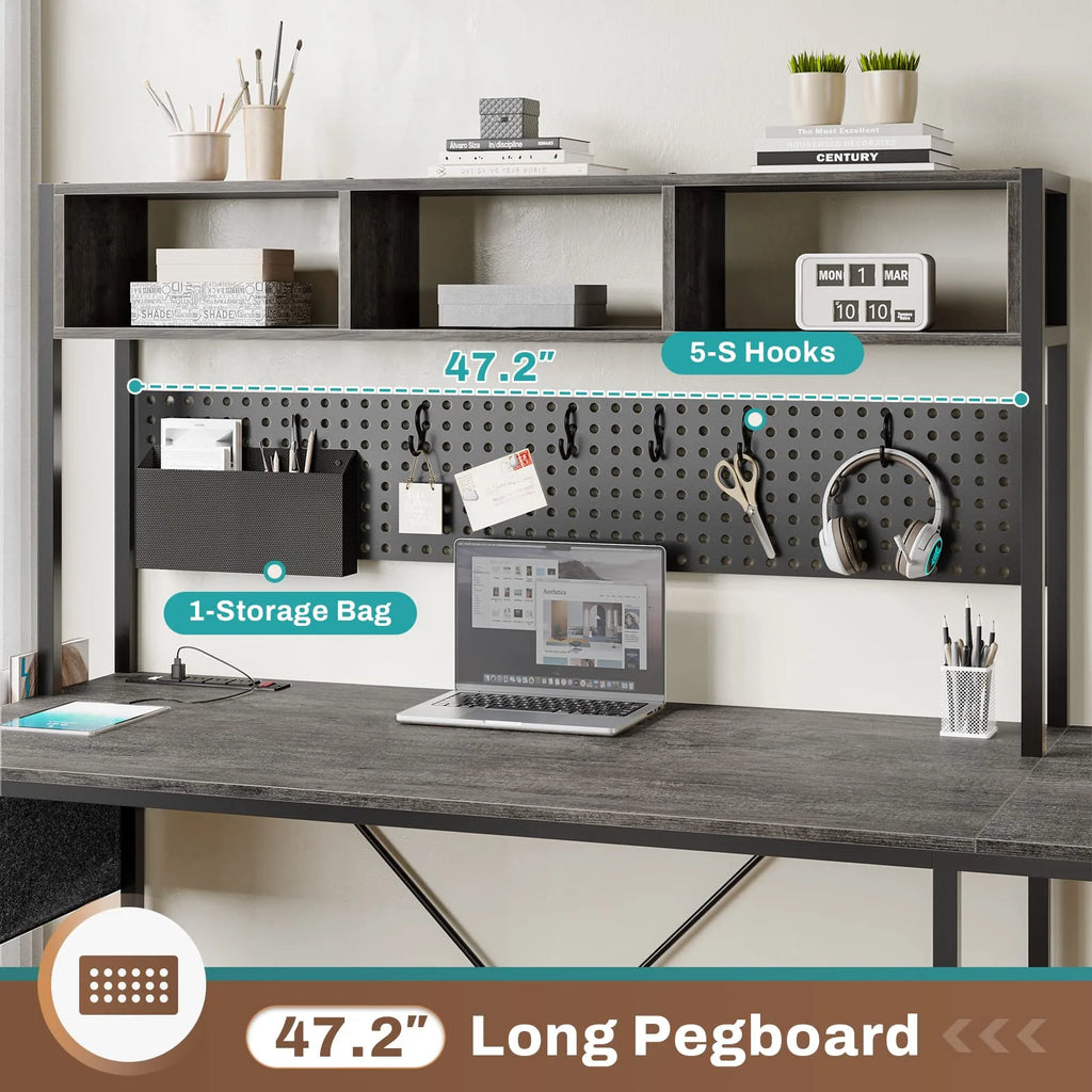 L Shaped Desk with Hutch and Power Outlet V143
