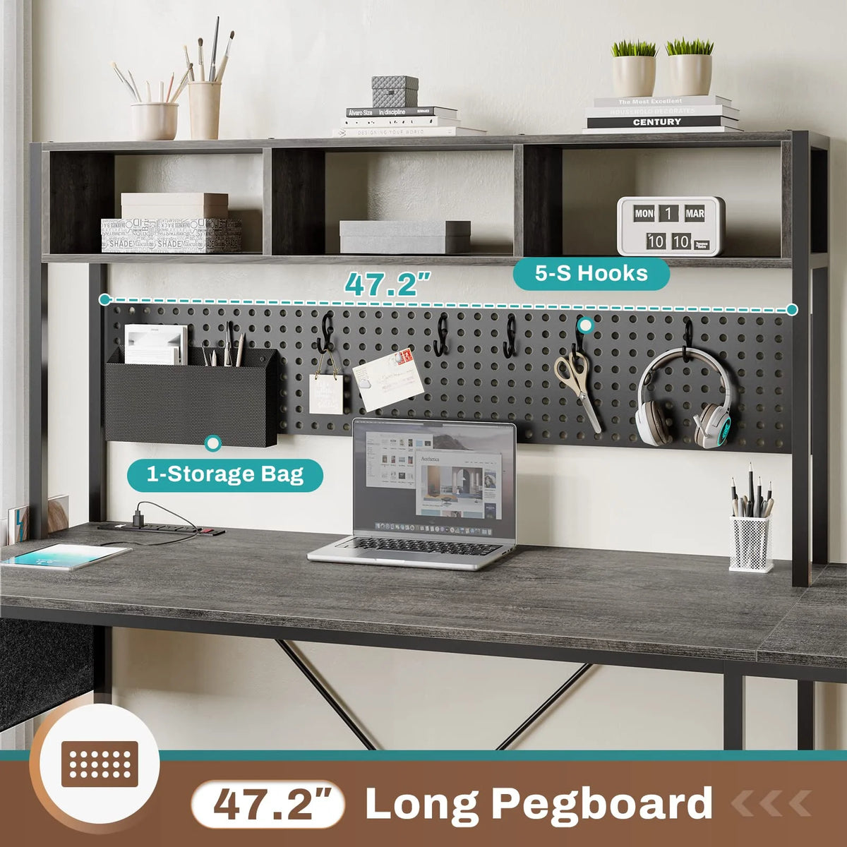 L Shaped Desk with Hutch and Power Outlet V143