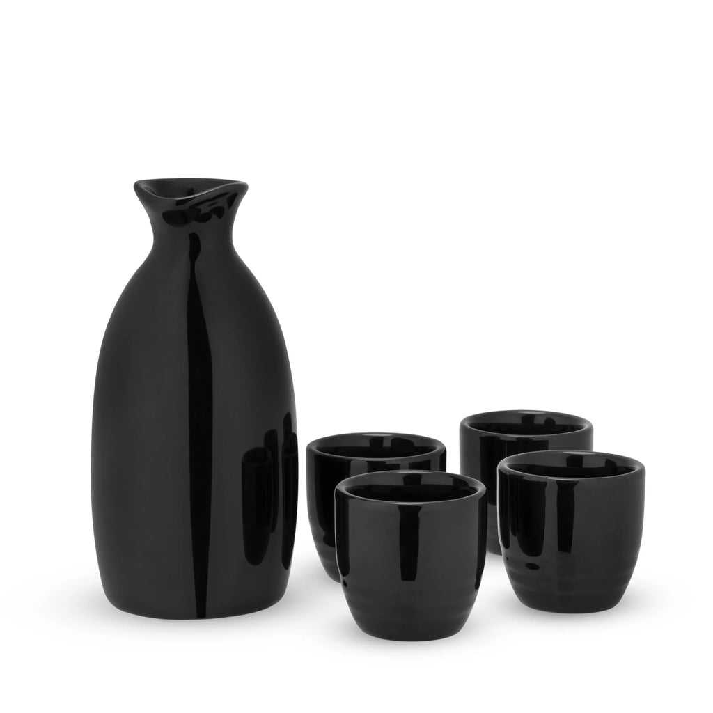 Black Stoneware Sake Set V9363