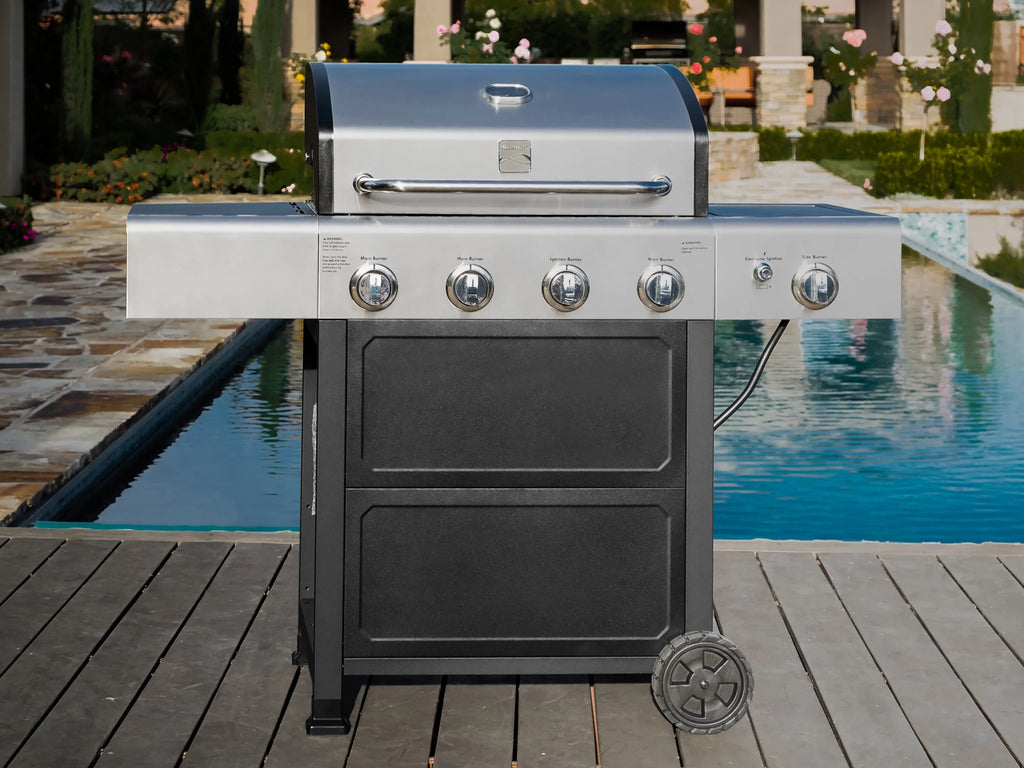 Stainless Steel/Black 4-Burner Propane Gas Grill with Side Burner F44219