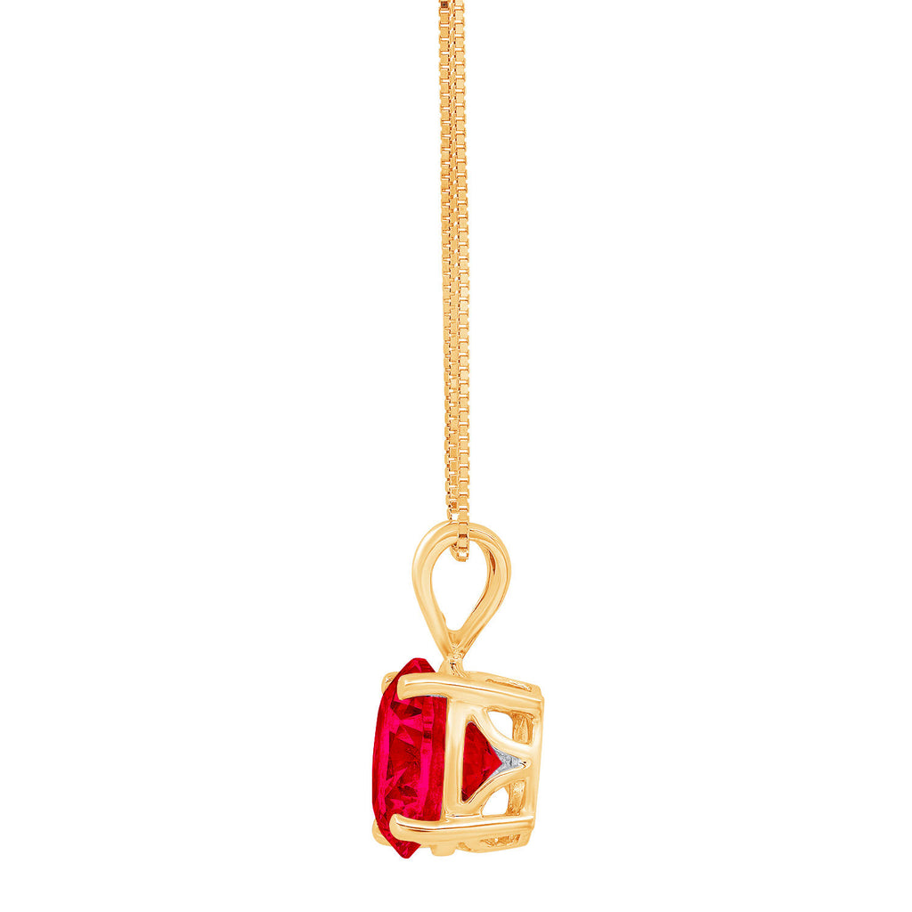 18K Yellow Gold Simulated Ruby Pendant with 16" Chain J729