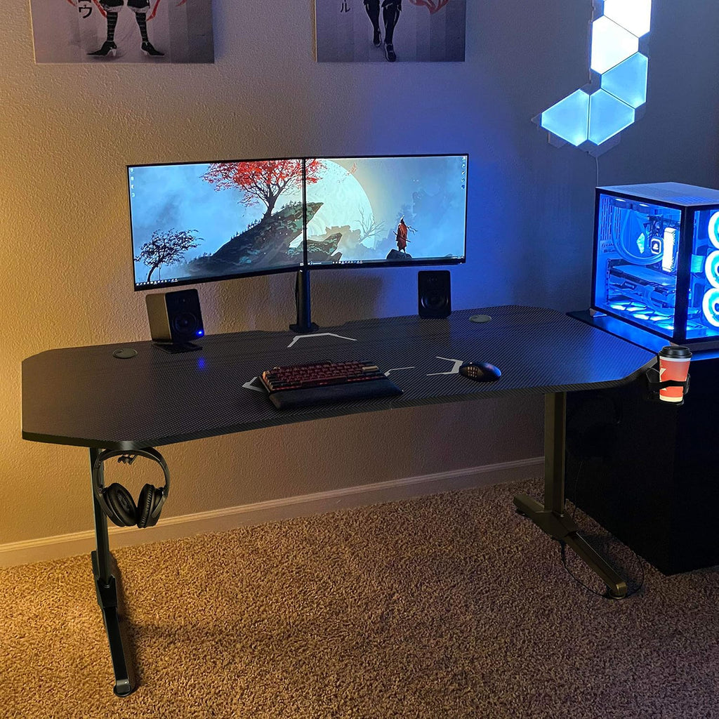 63 inch Gaming Desk with Desk Mat and Cup Holder and Headphone Hook E943