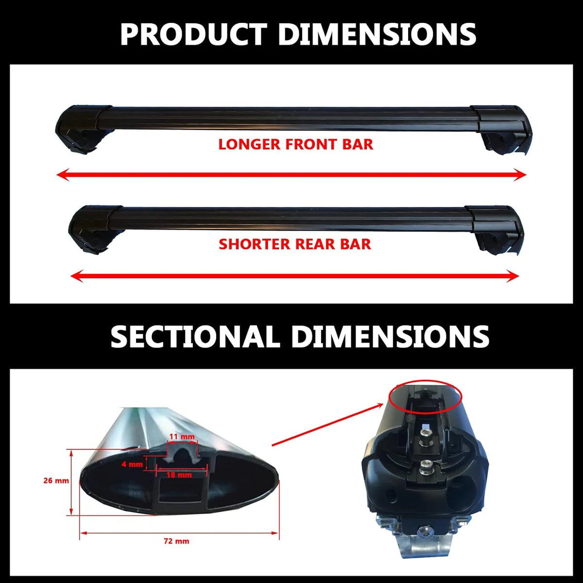 Black Lockable Roof Rack Crossbars Y23883