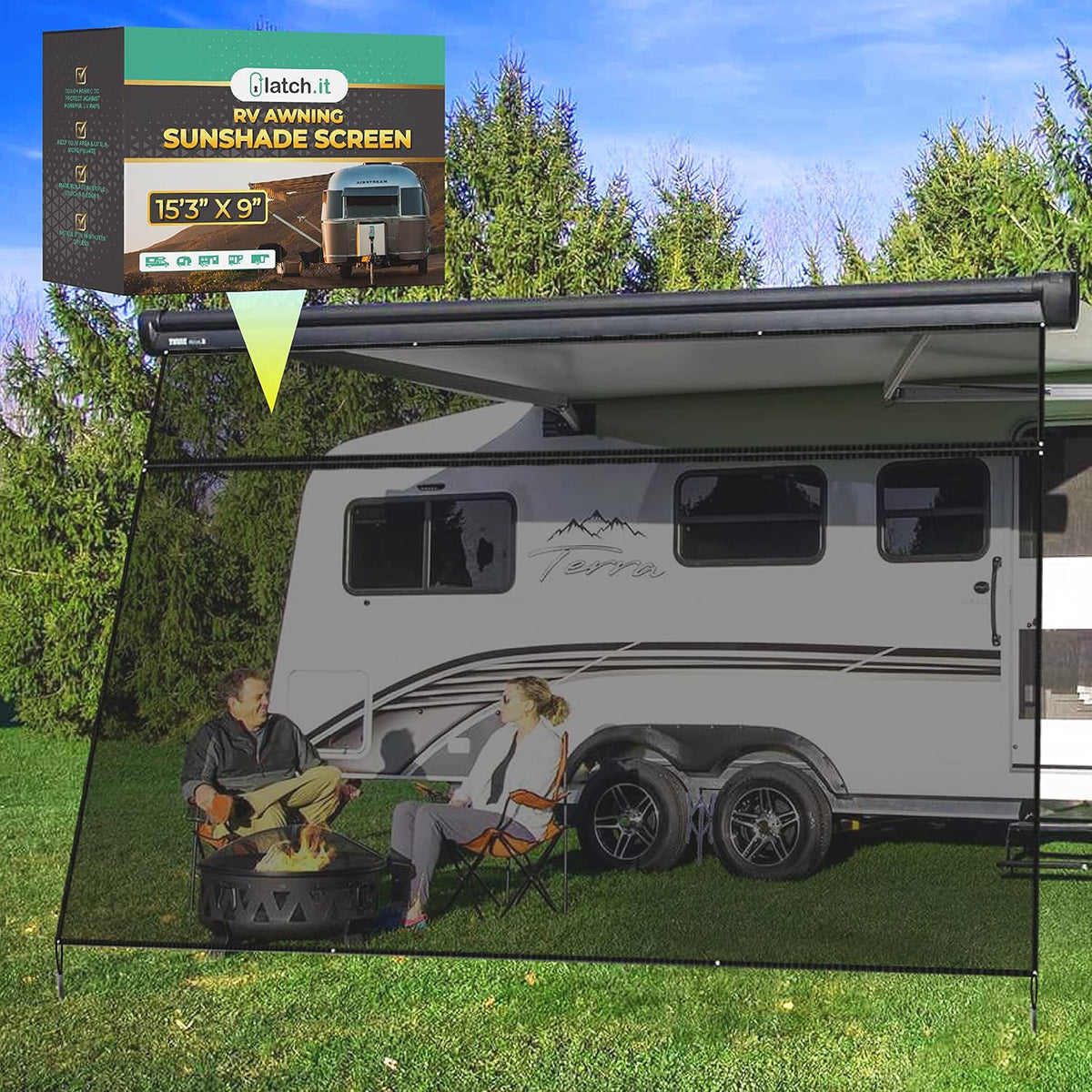 RV Awning Shade Screen 8x15.3’ with Zipper G3214