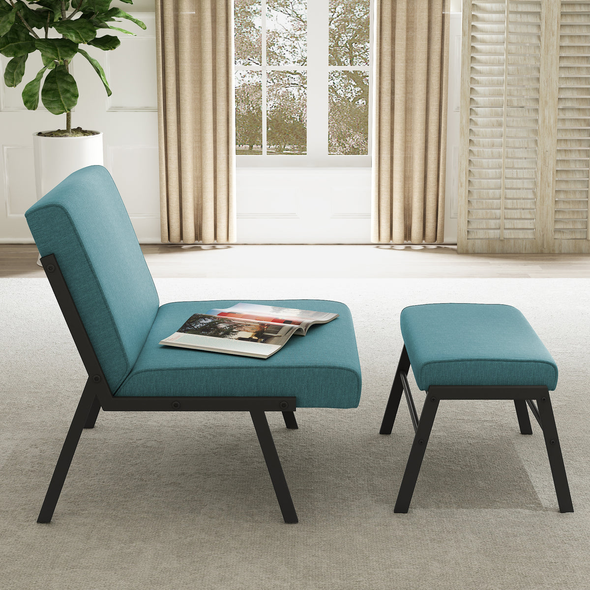 Green Linen Accent Chair with Ottoman M5059