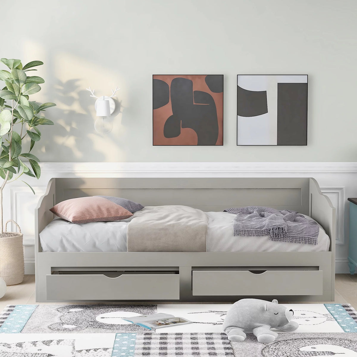 Wooden Sofa Bed with Roller Bed and Two Storage Drawers N4182