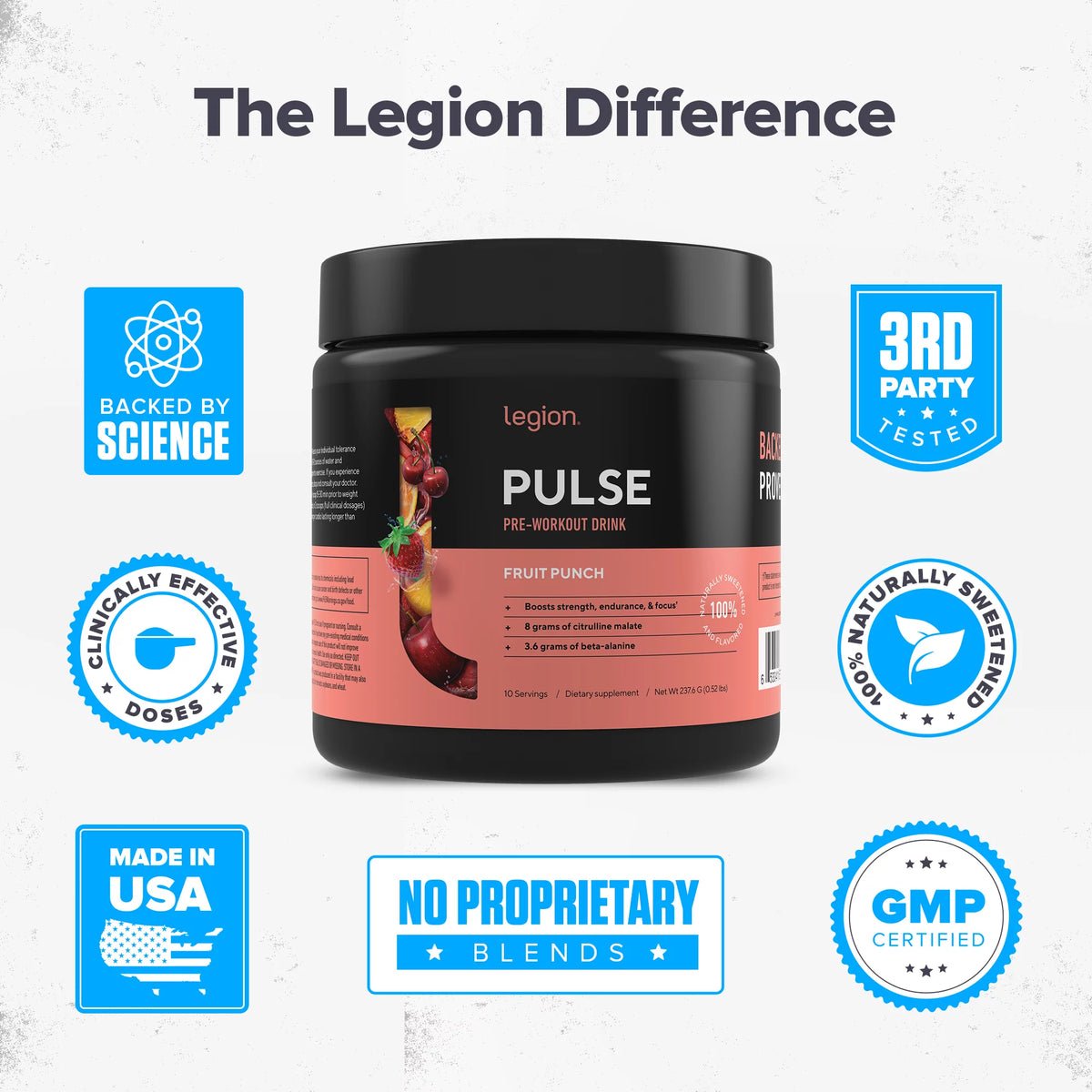 Natural Preworkout Energy Supplement with Caffeine, Fruit Punch, 10 Servings A922