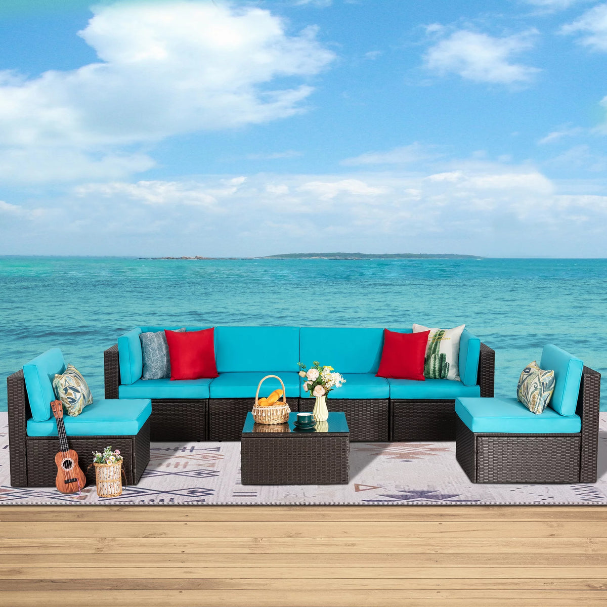 6 Pieces All-Weather PE Rattan Wicker Patio Sofa Set F159