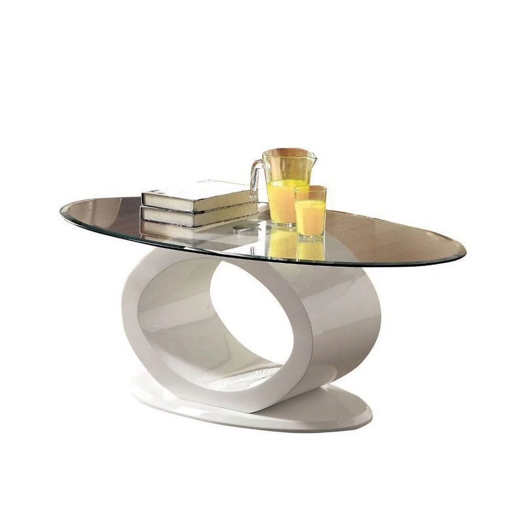 Oval Glass Top Coffee Table in White L945
