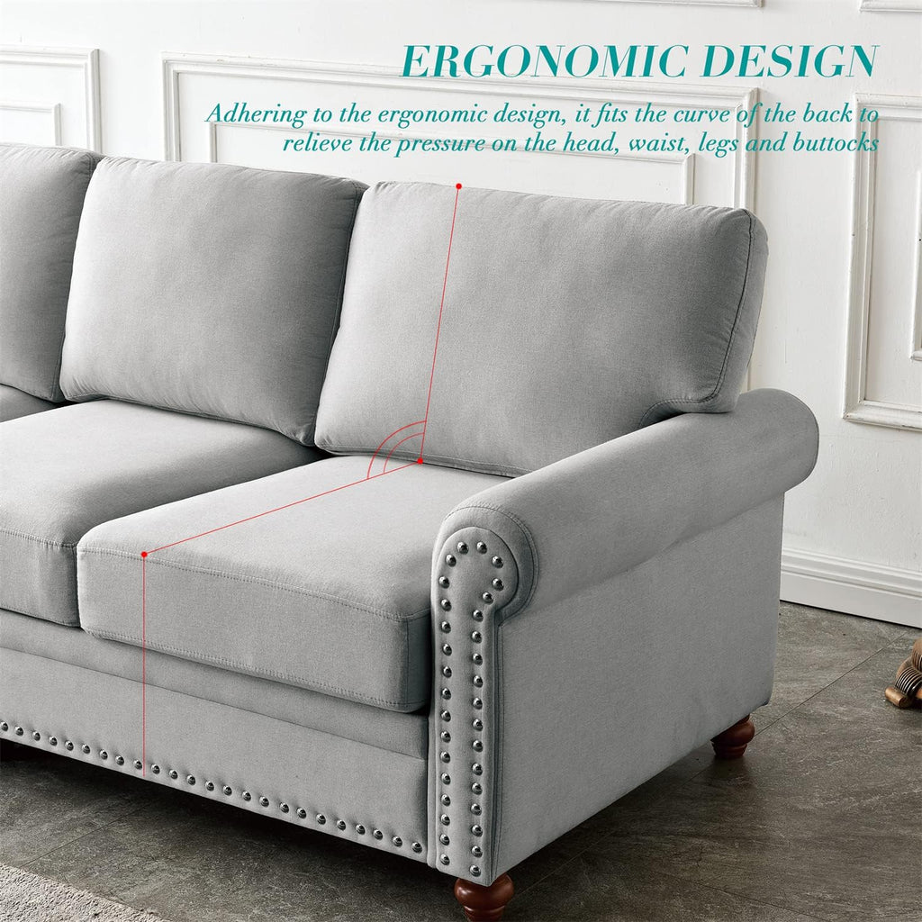 Grey Fabric Upholstered Sofa with Storage and Solid Wood Legs S8966