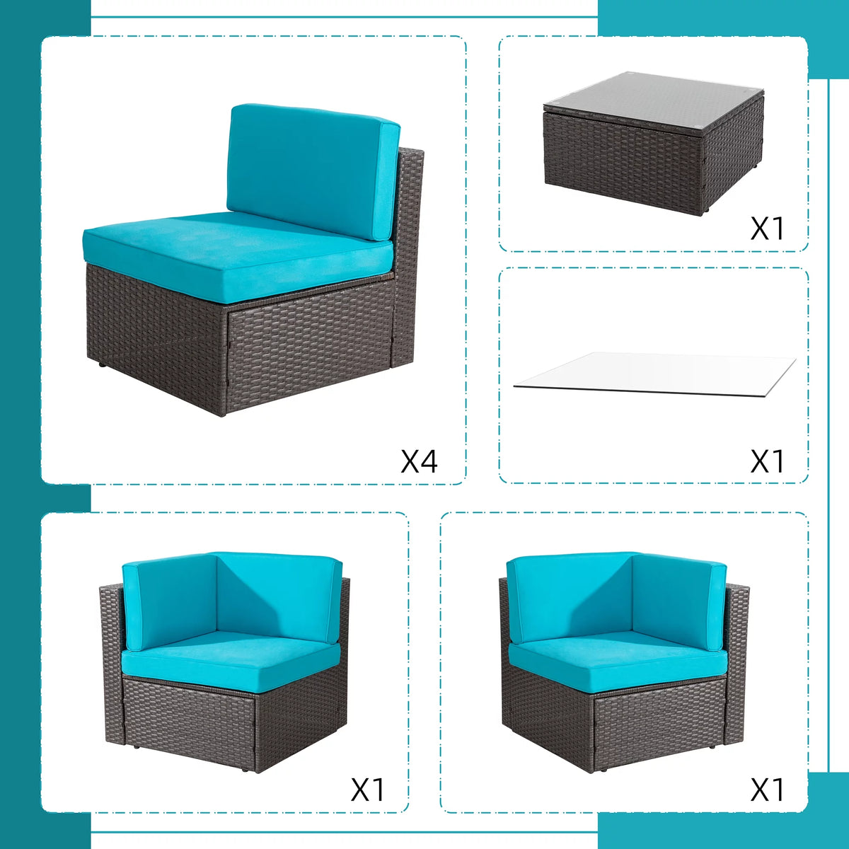 6 Pieces All-Weather PE Rattan Wicker Patio Sofa Set F159