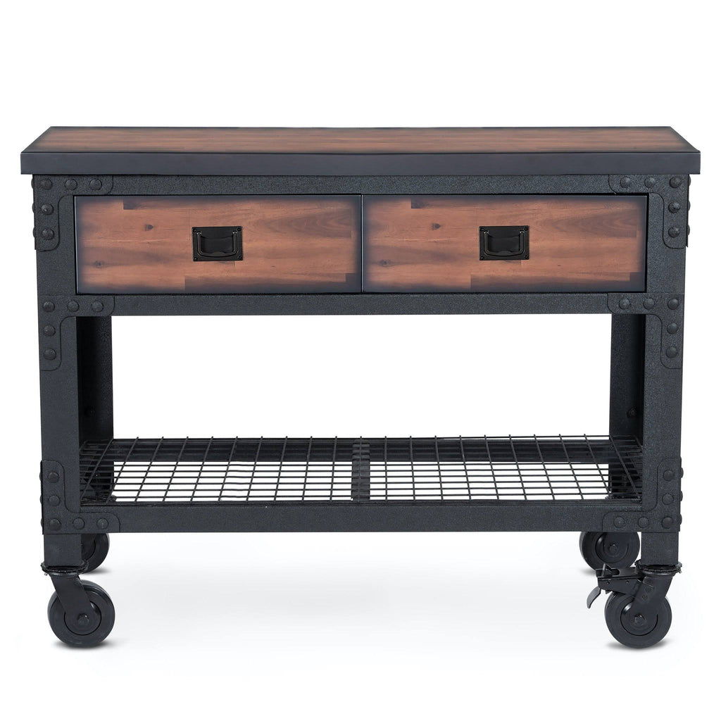 48 in x 24 in 2 Drawer Rolling Industrial Workbench with Wood Top E4297